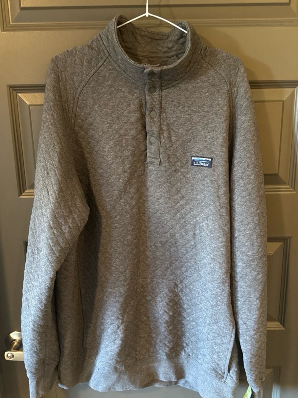 Men's L Tall Vintage L.L. Bean Quilted Snap Pullover Sweatshirt Gray Mock Neck
